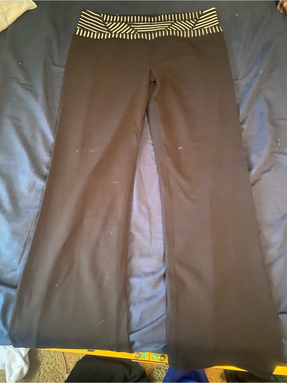 lululemon athletica Black Wide-Leg Pants with Black & White Striped Waistband